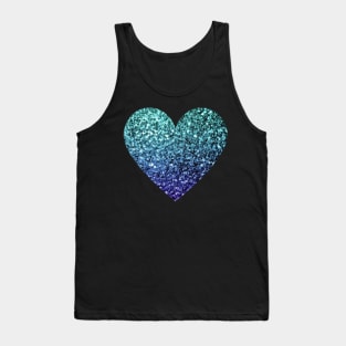 Teal and Dark Blue Ombre Faux Glitter Heart Tank Top